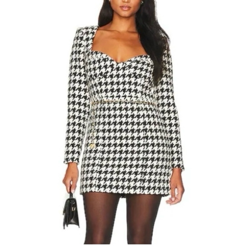 REVOLVE Black and White Houndstooth Mini Dress